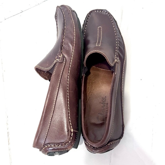 Clarks Dark Brown men's leather slip-on loafers, a driver moccasin Loafers 8.5 - Picture 3 of 8